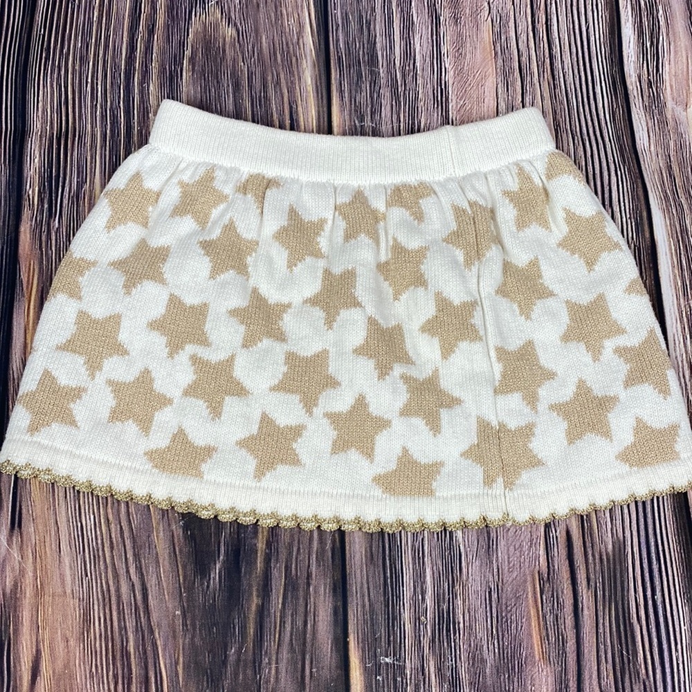 Girl’s Cotton Blend Cream Colored Skirt With Gold Stars & Elastic Waist- 4T